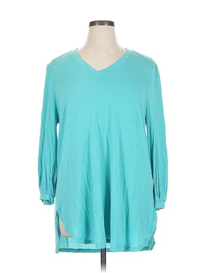 Pre-owned Melissa Mccarthy Seven7 Long Sleeve Top Teal V-neck Tops In Blue