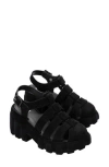 Melissa Megan Velvet Platform Fisherman Sandal In Black