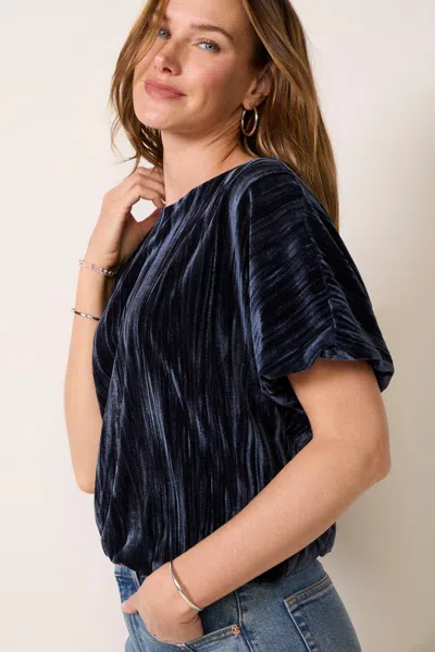 Melissa Nepton Cass Velvet Bubble Blouse In Denimblue