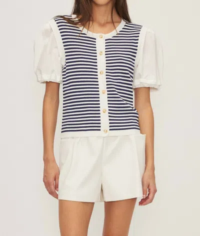 Melissa Nepton Daisy Puff Sleeve Sweater Top In Navy Stripe