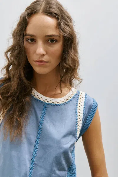 Melissa Nepton Daph Top In Denim Blue Suede In Multi