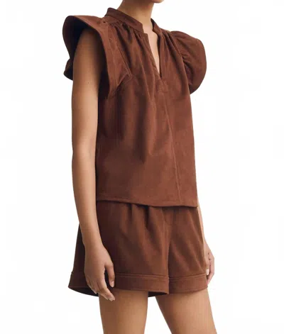 Melissa Nepton Faux Suede Venora Top In Navy In Brown