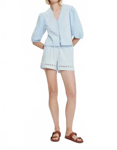 Melissa Nepton Jasmine Embroidered High Waist Shorts In Ice Blue In Multi