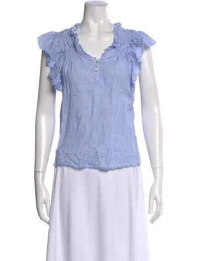 Pre-owned Melissa Nepton Linen Striped Blouse In Blue