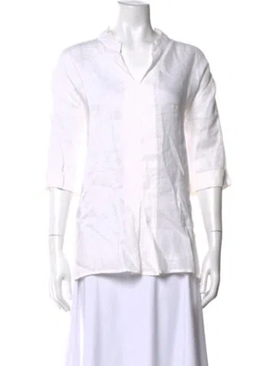 Pre-owned Melissa Nepton Linen V-neck Top In White