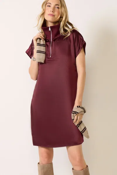 Melissa Nepton Lonia Short Sleeve Satin Shift In Burgundy