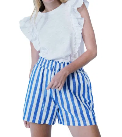 Melissa Nepton Marbella Ruffle Sleeve Top In White In Blue