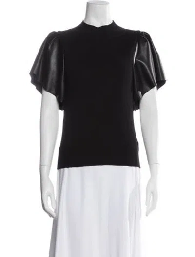 Pre-owned Melissa Nepton Mock Neck Short Sleeve Top In Black