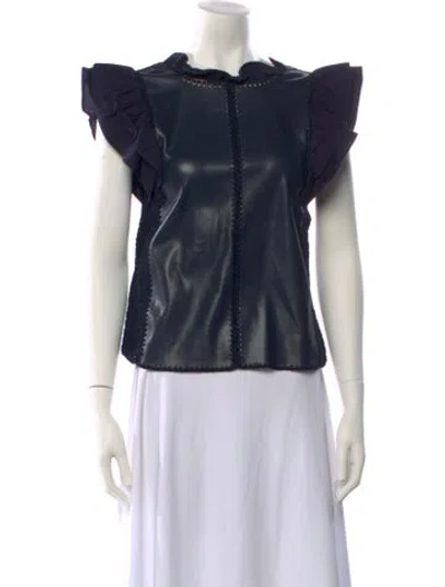 Pre-owned Melissa Nepton Off-the-shoulder Short Sleeve Blouse In Blue