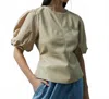 Melissa Nepton Oska Puff Sleeve Faux Leather Top In Desert In Green