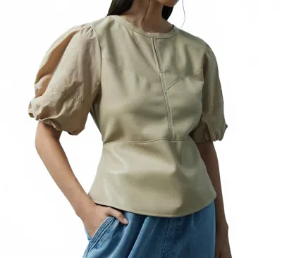 Melissa Nepton Oska Puff Sleeve Faux Leather Top In Desert In Green