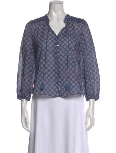 Pre-owned Melissa Nepton Patterned V-neck Blouse In Blue