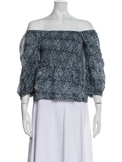 Pre-owned Melissa Nepton Printed Off-the-shoulder Crop Top In Blue