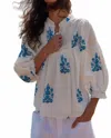 Melissa Nepton Puff Sleeve Pintuck Blouse In Dahlia Tattoo Floral In White