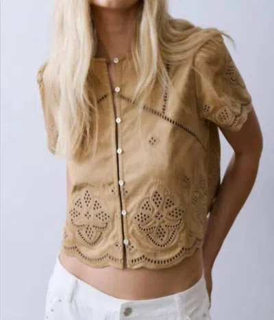 Melissa Nepton Regina Short Sleeve Blouse In Tan Suede In Brown