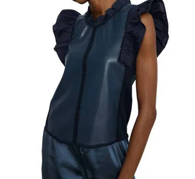 Melissa Nepton Rider Faux Leather Blouse In Midnight Navy In Blue