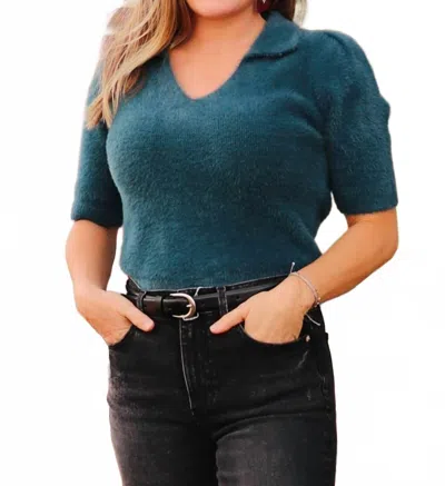 Melissa Nepton Shea Short Sleeve Collared Sweater In Sailor Blue In Green