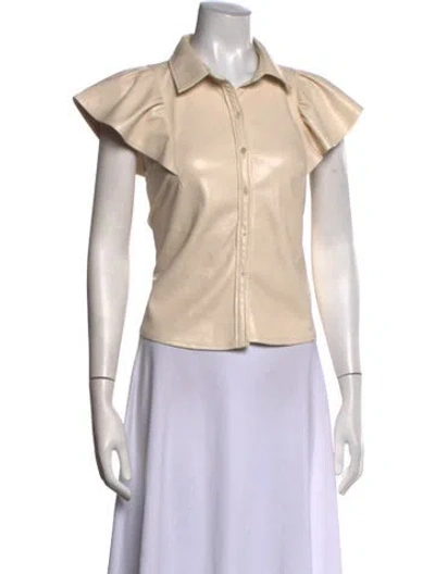 Pre-owned Melissa Nepton Short Sleeve Button-up Top In Neutrals
