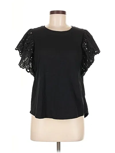 Pre-owned Melissa Nepton Short Sleeve Top Black Keyhole Neckline Tops