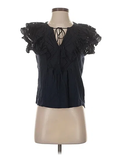 Pre-owned Melissa Nepton Short Sleeve Top Black Ruffles Neckline Tops