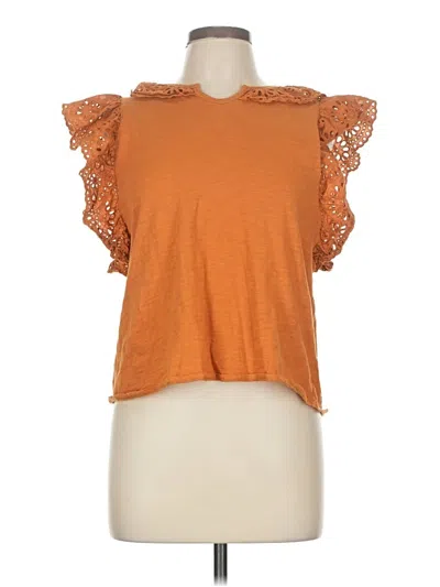 Pre-owned Melissa Nepton Short Sleeve Top Brown Keyhole Neckline Tops