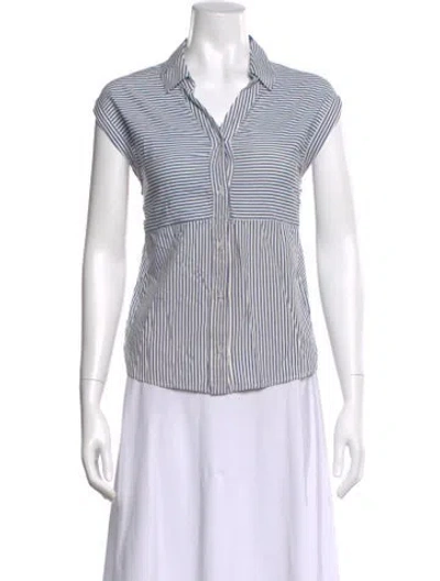 Pre-owned Melissa Nepton Striped Short Sleeve Button-up Top In White