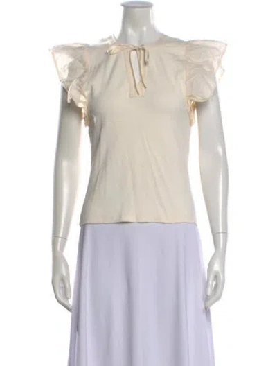 Pre-owned Melissa Nepton Tie Neck Short Sleeve Top In Neutral