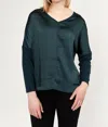 MELISSA NEPTON V NECK SATIN TOP IN TEAL