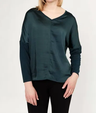 Melissa Nepton V Neck Satin Top In Teal In Green