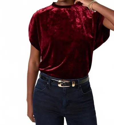 Melissa Nepton Velvet Shirred Shoulder Tee In Burgundy In Red