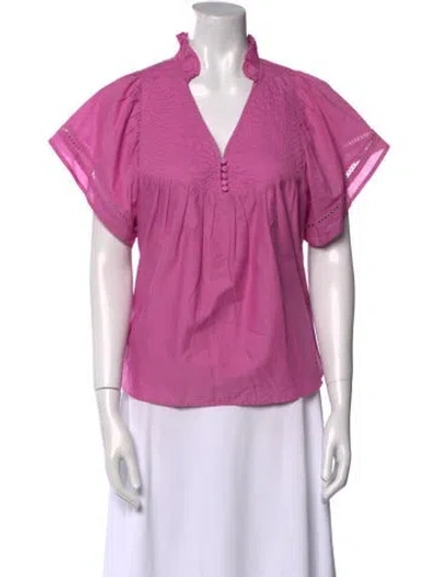 Pre-owned Melissa Nepton V-neck Short Sleeve Blouse In Pink