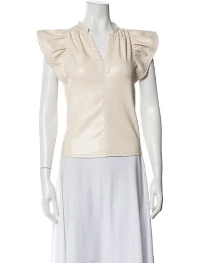 Pre-owned Melissa Nepton V-neck Short Sleeve Blouse W/ Tags In Neutral