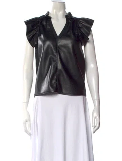 Pre-owned Melissa Nepton V-neck Short Sleeve Top In Black