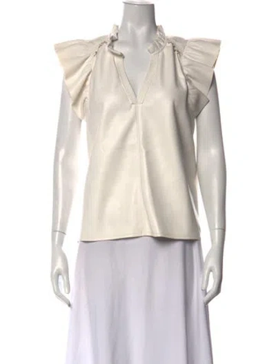 Pre-owned Melissa Nepton V-neck Short Sleeve Top In Neutral