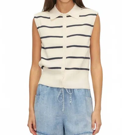 Melissa Nepton Women's Adella Knit Stripe Button Up Top In Navy Cream Stripe In White