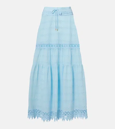 Melissa Odabash Alessia Broderie Anglaise Cotton Maxi Skirt In Blue