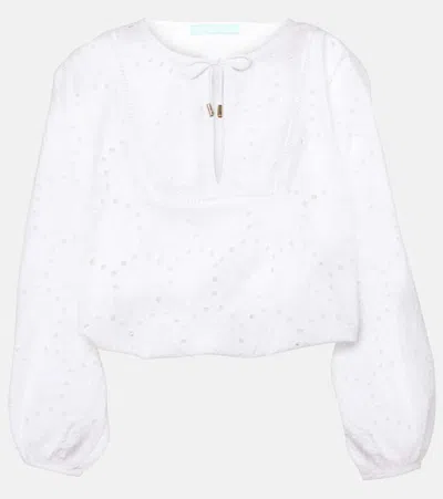 Melissa Odabash Angie Puff-sleeve Cotton Crop Top In White