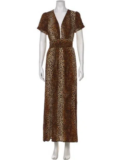 Pre-owned Melissa Odabash Animal Print Long Dress In Brown