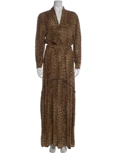 Pre-owned Melissa Odabash Animal Print Long Dress In Brown