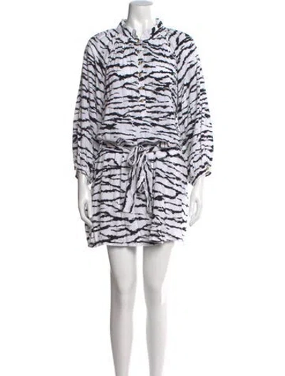 Pre-owned Melissa Odabash Animal Print Mini Dress In White