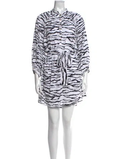Pre-owned Melissa Odabash Animal Print Mini Dress In White