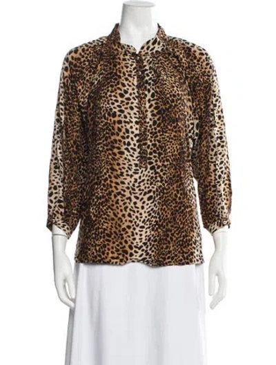 Pre-owned Melissa Odabash Animal Print Three-quarter Sleeve Blouse In Neutrals