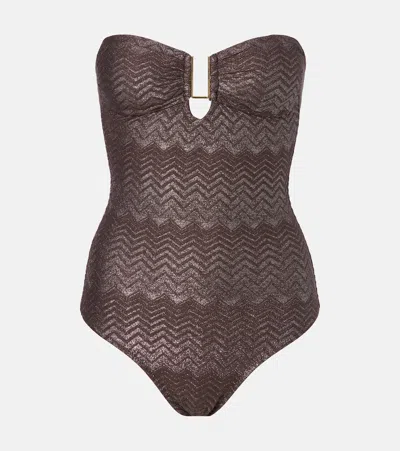 Melissa Odabash Argentina Lamé Swimsuit In Brown