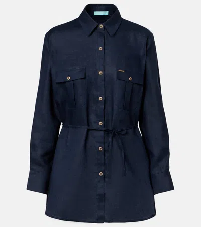 Melissa Odabash Ariel Linen Shirt In Blue