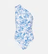Melissa Odabash Leaf Arizona Ruched Asymmetric One-piece Swimsuit In Blue