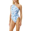 Melissa Odabash Leaf Arizona Ruched Asymmetric One-piece Swimsuit In Blue Leaf