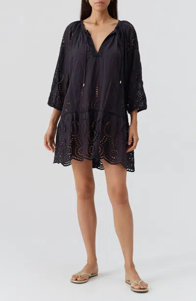 Melissa Odabash Ashley Eyelet Cotton Cover-up Dress In Black