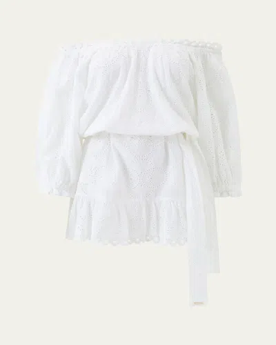 Melissa Odabash Avi Eyelet Off-shoulder Mini Dress