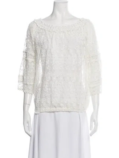 Pre-owned Melissa Odabash Bateau Neckline Three-quarter Sleeve Blouse In White