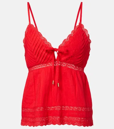 Melissa Odabash Beatrice Cotton And Linen Top In Red
